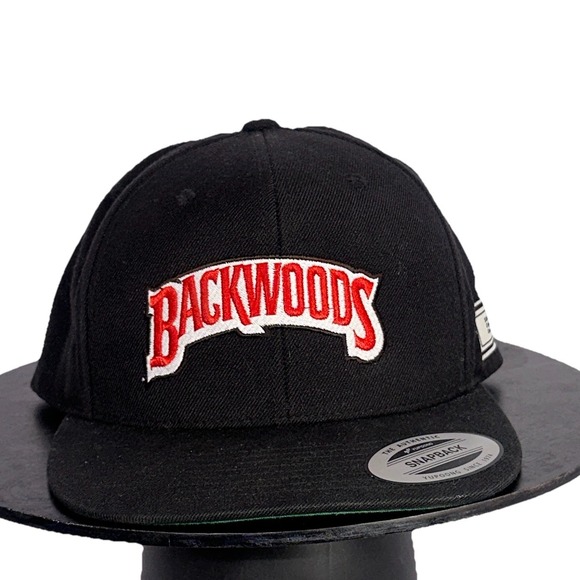 Backwoods‎ Cigars SnapBack Hat Cap Adult Black Red Logo 420 GUC Mens W/ Pin - Picture 1 of 5